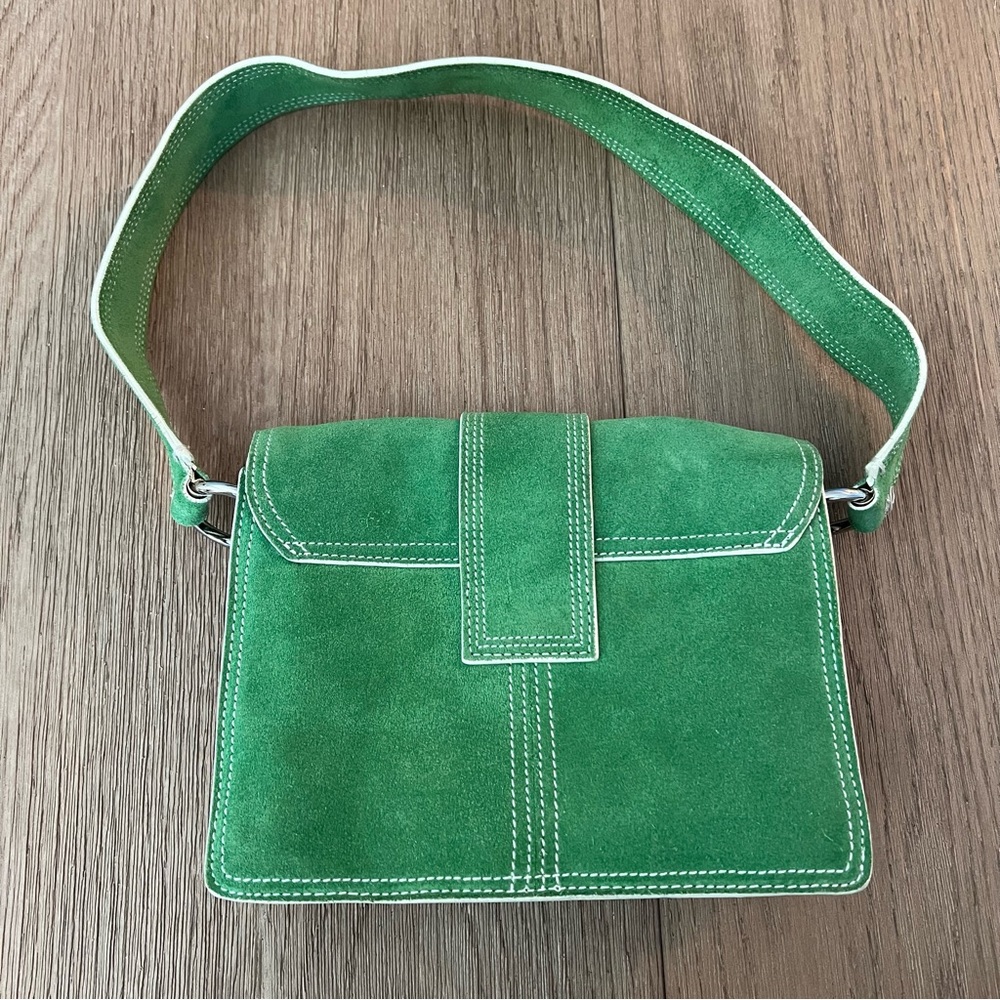 VTG Banana Republic Green Suede Buckle Front Purse - Picture 2 of 9